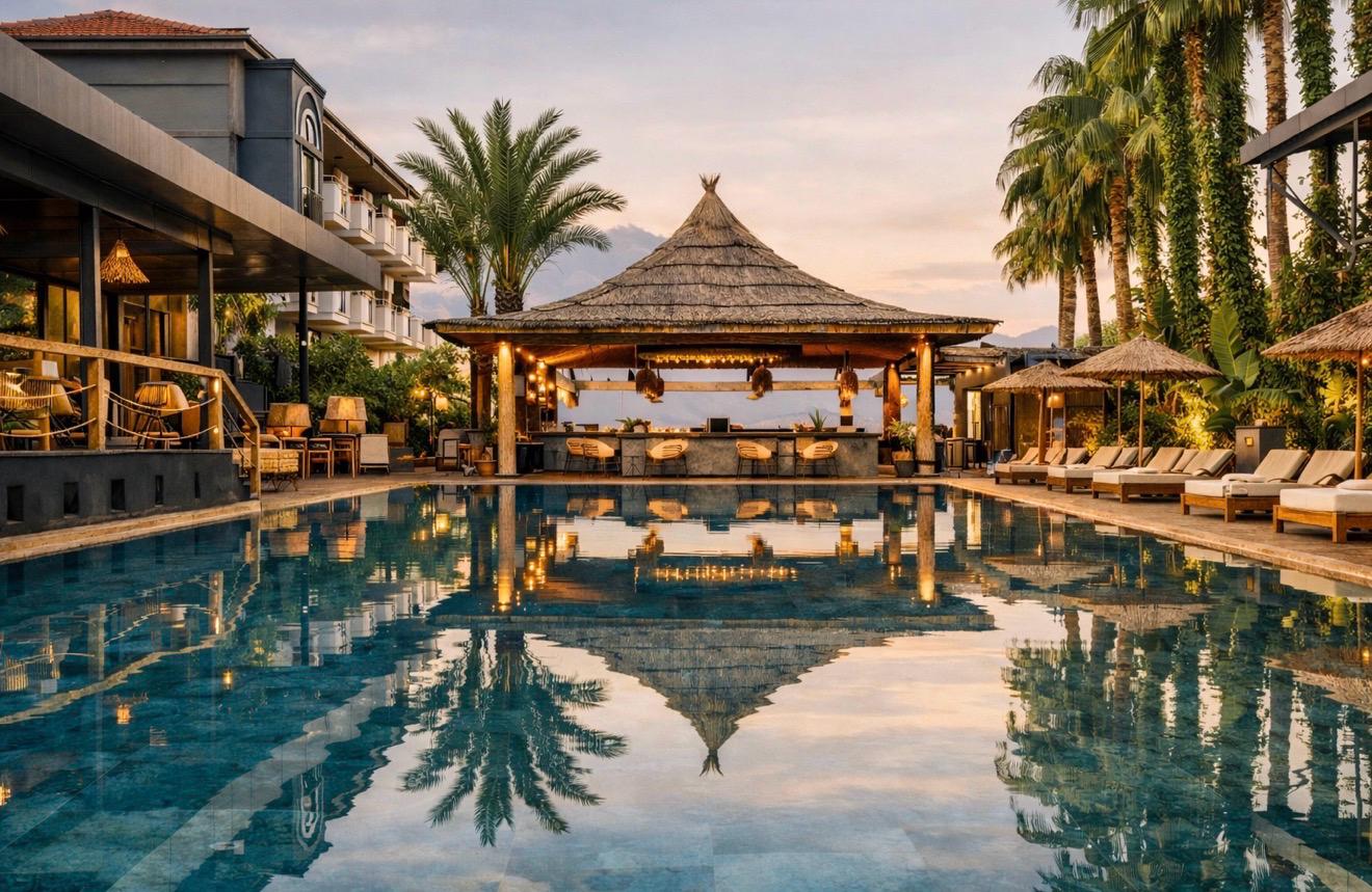 Luxe en tropisch zwembad met bar
